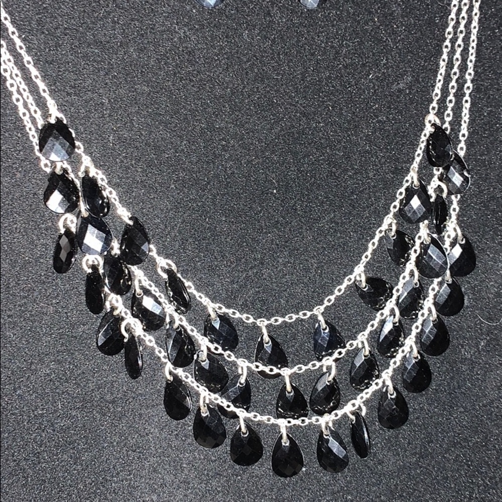 Vintage Silver & Jet Bead Necklace & Wire Earrings - Picture 2 of 6